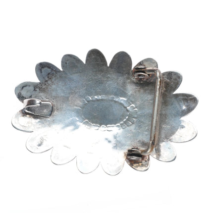 Vintage Navajo or Hopi Overlay turquoise belt buckle sterling silver sun/flower