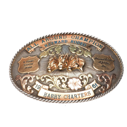 Harry Charters 14k/10k/sterling Perry Luster Award Hayward, CA Rodeo belt buckle