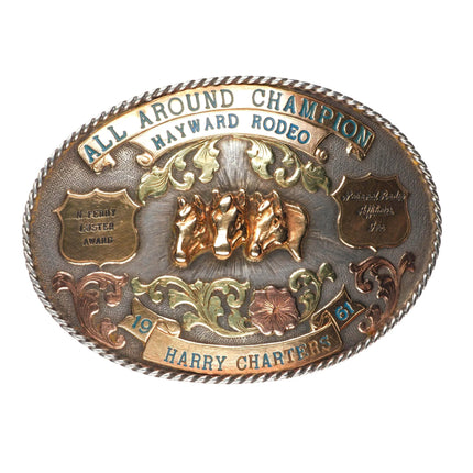Harry Charters 14k/10k/sterling Perry Luster Award Hayward, CA Rodeo belt buckle