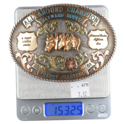 Harry Charters 14k/10k/sterling Perry Luster Award Hayward, CA Rodeo belt buckle