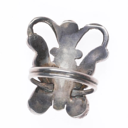 sz5 Howard/Catherine Leekela Zuni sterling silver jet/turquoise butterfly ring
