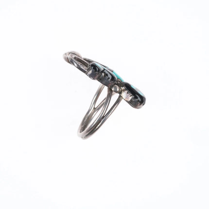 sz5 Howard/Catherine Leekela Zuni sterling silver jet/turquoise butterfly ring