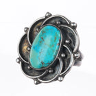 sz6.5 Vintage Navajo sterling silver turquoise ring w/ swirly rim