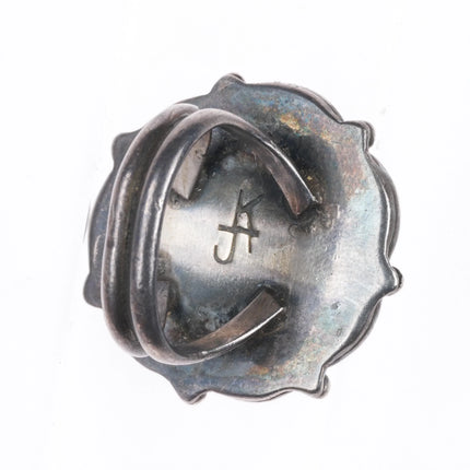 sz6.5 Vintage Navajo sterling silver turquoise ring w/ swirly rim