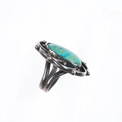 sz6.5 Vintage Navajo sterling silver turquoise ring w/ swirly rim