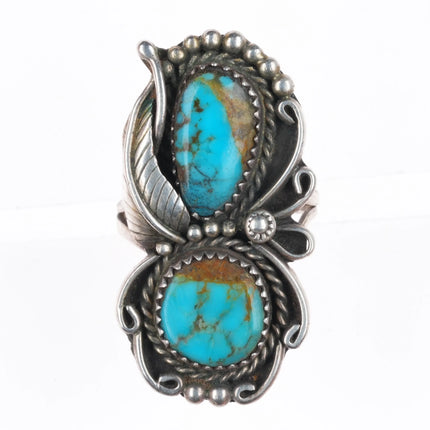 sz8 Vintage MB Navajo sterling silver double turquoise ring sterling silver