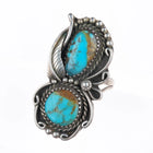 sz8 Vintage MB Navajo sterling silver double turquoise ring sterling silver
