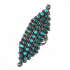 sz6 40's-50's Zuni sterling silver snake eye, needlepoint turquoise long ring