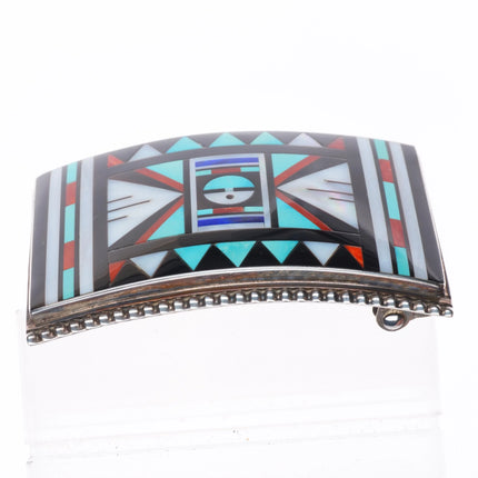 Rick & Lucy Vacit Zuni inlay sterling silver belt buckle turquoise/coral