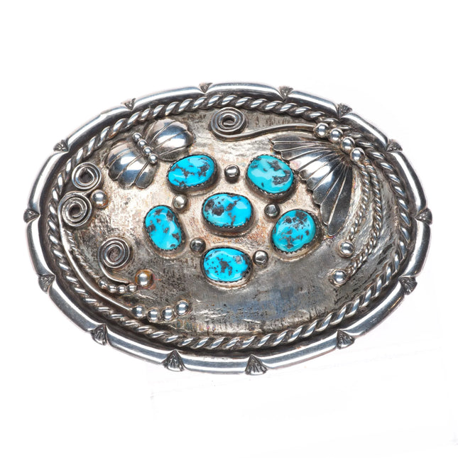 60's-70's Vintage Navajo sterling silver belt buckle w/center cluster turquoise