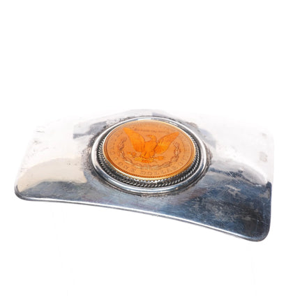 Large Tony Guerro Navajo sterling silver One dollar coin belt buckle