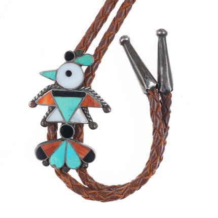 c1950 Zuni sterling silver channel inlay thunderbird bolo tie