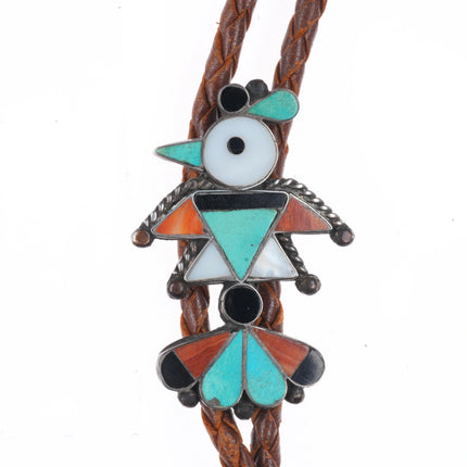 c1950 Zuni sterling silver channel inlay thunderbird bolo tie