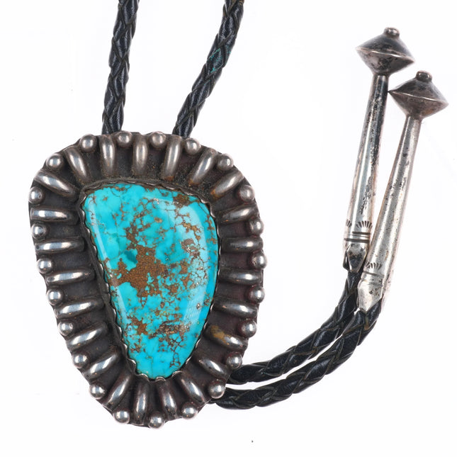 c1960 c-31 Navajo sterling silver modernist bolo tie w/large turquoise