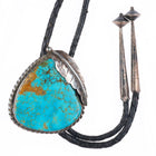 50's-60's Navajo sterling silver waterweb turquoise bolo tie w/feather design