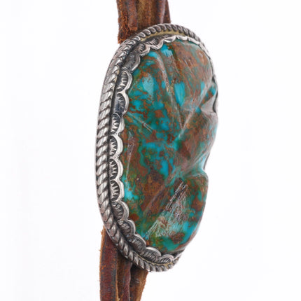 50's-60's Navajo sterling silver Zuni carved Pilot Mountain turquoise bolo tie