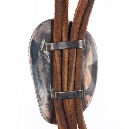 50's-60's Navajo sterling silver Zuni carved Pilot Mountain turquoise bolo tie