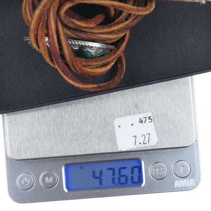 50's-60's Navajo sterling silver Zuni carved Pilot Mountain turquoise bolo tie