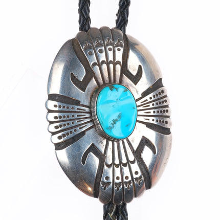 70's-80's Tommy Singer Navajo sterling silver turquoise bolo tie overlay style
