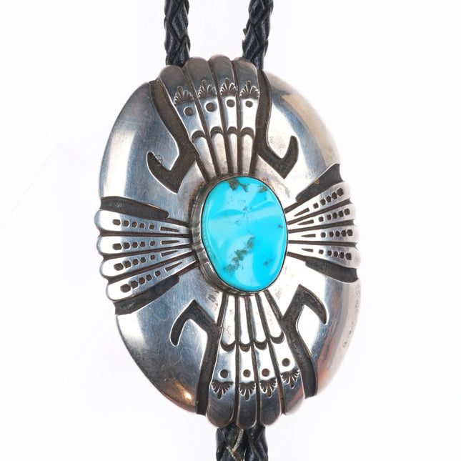 70's-80's Tommy Singer Navajo sterling silver turquoise bolo tie overlay style
