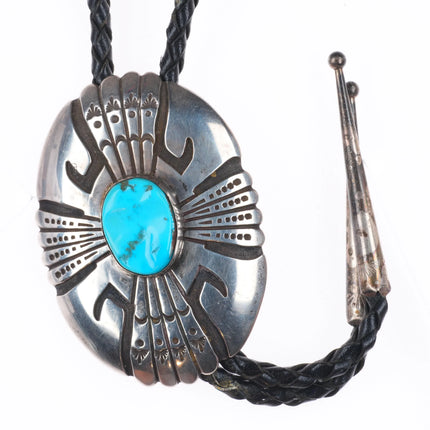 70's-80's Tommy Singer Navajo sterling silver turquoise bolo tie overlay style