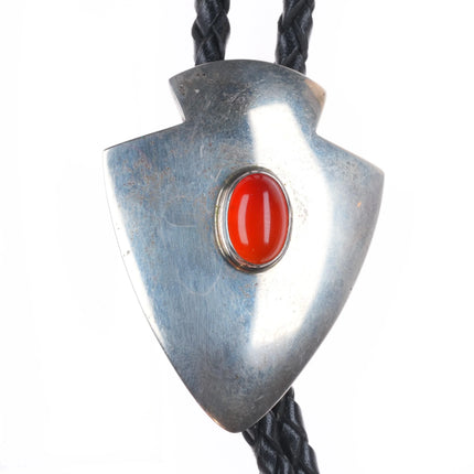 JK Southwestern sterling silver chalcedony agate bolo tie arrowhead form