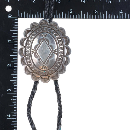 1980's Vintage Clem Nalwood Navajo nicely stamped sterling silver bolo tie