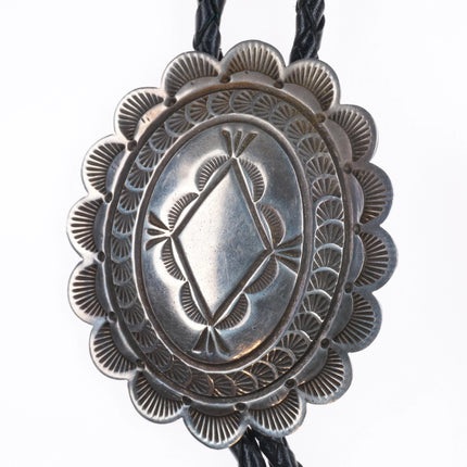 1980's Vintage Clem Nalwood Navajo nicely stamped sterling silver bolo tie