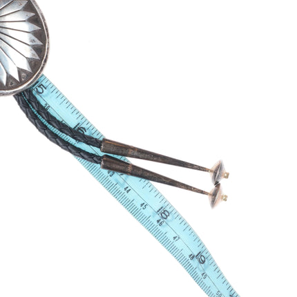 c1960-c-31 GJ Vintage Navajo sterling silver large concho style bolo tie