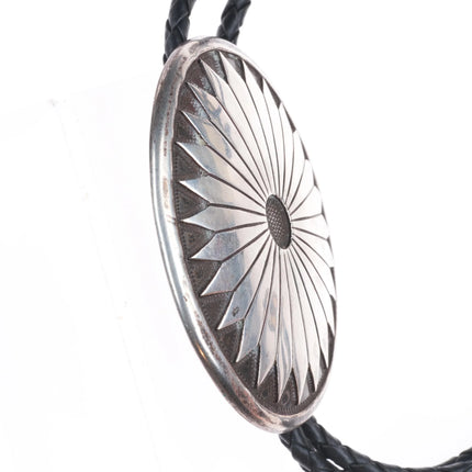 c1960-c-31 GJ Vintage Navajo sterling silver large concho style bolo tie