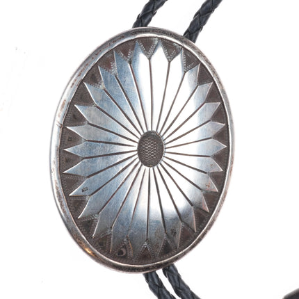 c1960-c-31 GJ Vintage Navajo sterling silver large concho style bolo tie