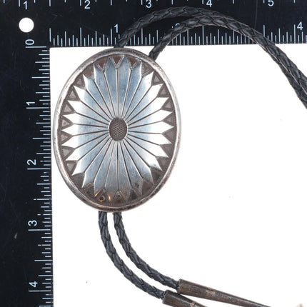 c1960-c-31 GJ Vintage Navajo sterling silver large concho style bolo tie