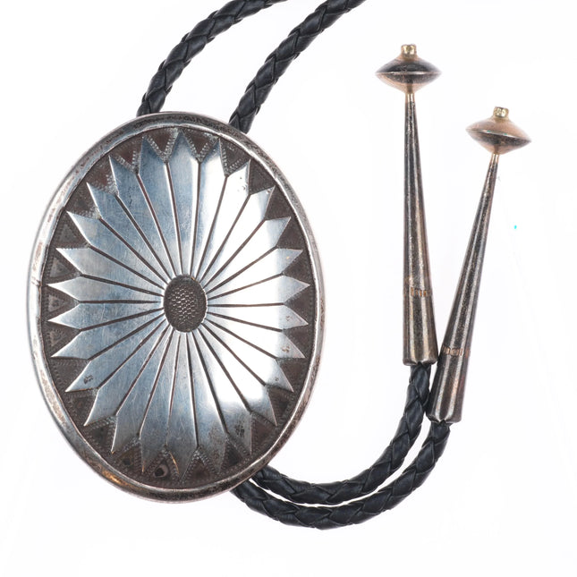 c1960-c-31 GJ Vintage Navajo sterling silver large concho style bolo tie
