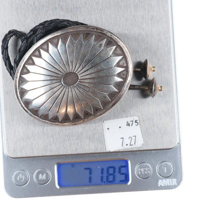 c1960-c-31 GJ Vintage Navajo sterling silver large concho style bolo tie