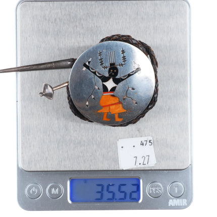 c1960 c-31 Zuni Apache dancer kachina sterling silver inlaid bolo tie L.N.