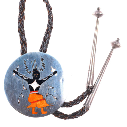 c1960 c-31 Zuni Apache dancer kachina sterling silver inlaid bolo tie L.N.