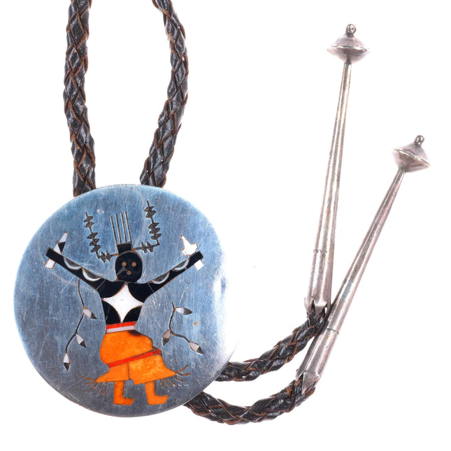 c1960 c-31 Zuni Apache dancer kachina sterling silver inlaid bolo tie L.N.