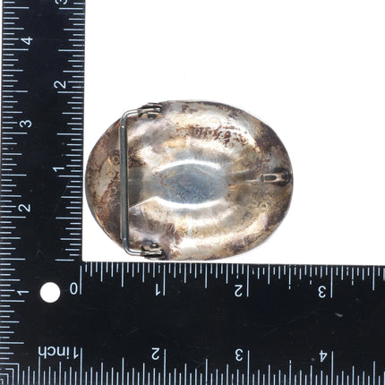 1980's Vintage Navajo sterling silver turquoise belt buckle w/stamped design