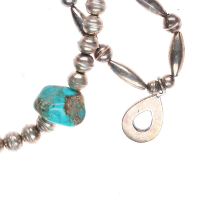 15" & 17" 2 1970's Vintage Navajo sterling silver turquoise/chip inlay necklaces