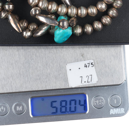 15" & 17" 2 1970's Vintage Navajo sterling silver turquoise/chip inlay necklaces