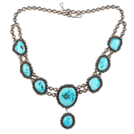 c1965 Vintage Navajo sterling silver turquoise 8 stone beaded necklace