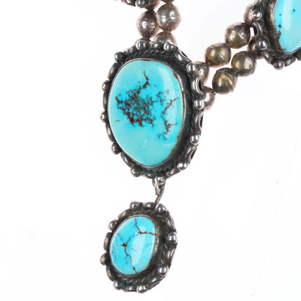 c1965 Vintage Navajo sterling silver turquoise 8 stone beaded necklace