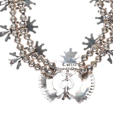 Weeka Zuni needlepoint turquoise squash blossom necklace/earring sterling silver