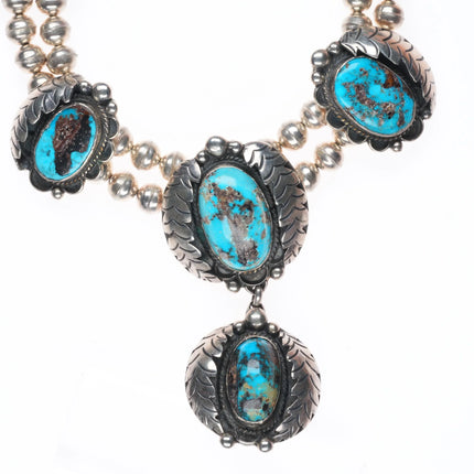 60's-70's Navajo Blue Diamond Turquoise sterling silver beaded necklace