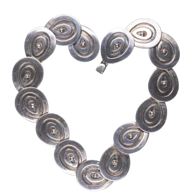 16" 1940's Taxco Art Deco Sterling silver Mexican Disks necklace