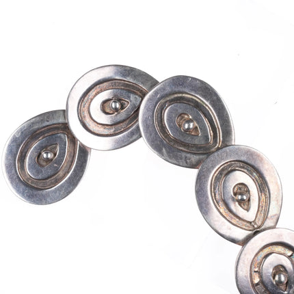 16" 1940's Taxco Art Deco Sterling silver Mexican Disks necklace