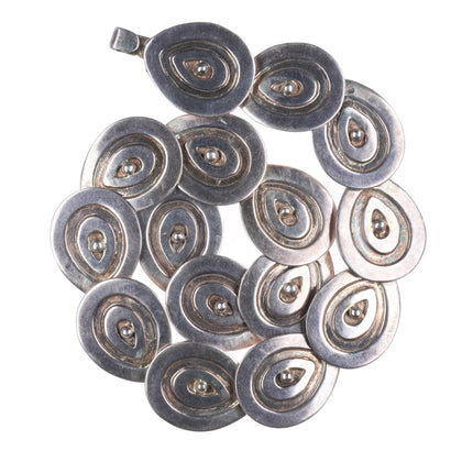 16" 1940's Taxco Art Deco Sterling silver Mexican Disks necklace