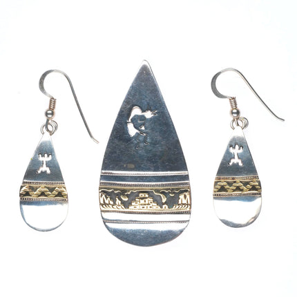 TC Cast Southwestern sterling silver 14k gold pendant/earrings set rug/caves