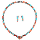 David Rosales Supersmith Coral/Turquoise sterling silver inlay necklace/earrings