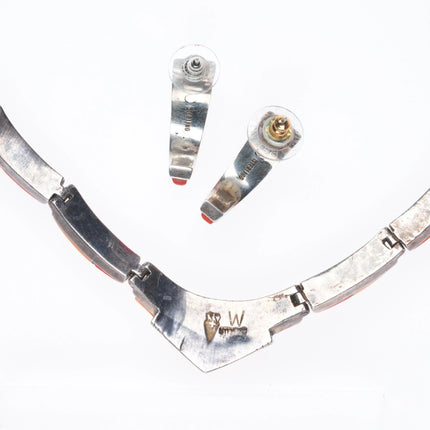 David Rosales Supersmith Coral/Turquoise sterling silver inlay necklace/earrings